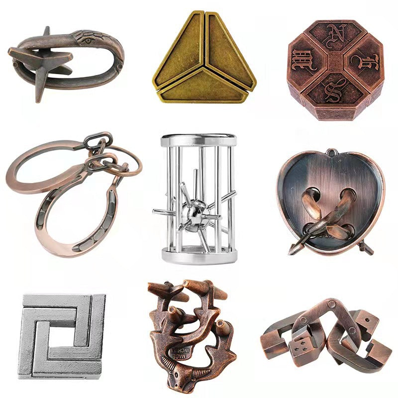 Jumbo Metal Brain Teaser Puzzles for Adults - 4 Pack Challenging 3D Mind Games