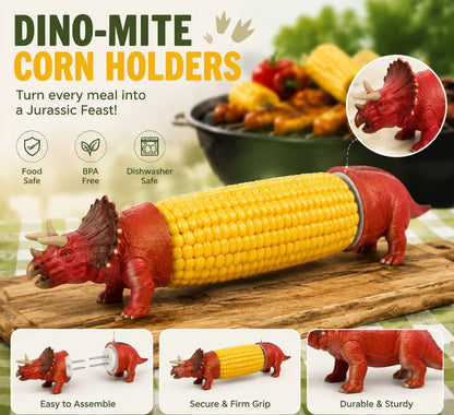 🔥Last Day 49% OFF - 🦖 Cute Dinosaur Corn Holders – Fun Stainless Steel BBQ Kitchen Gadget Set