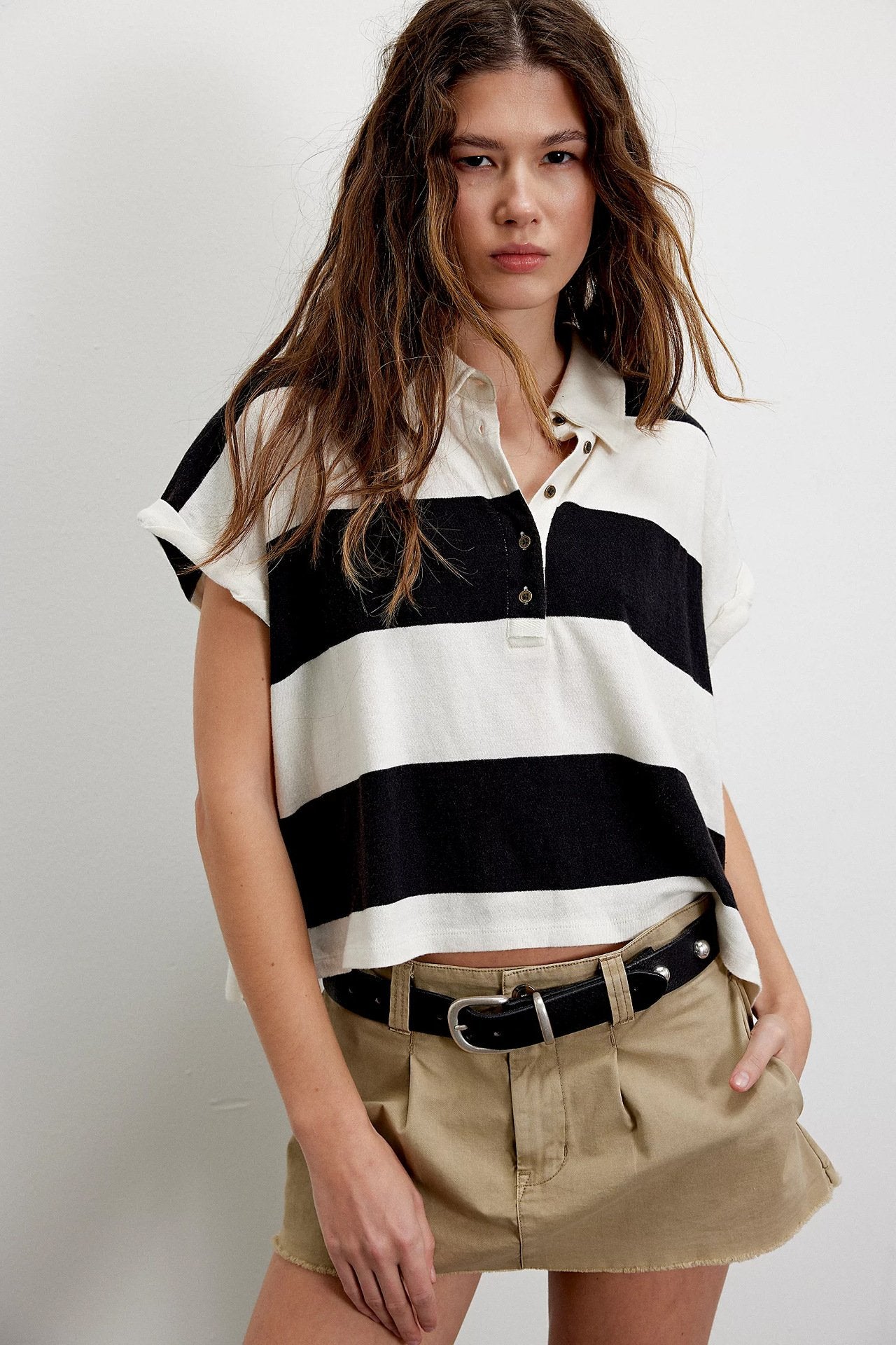 Women's Summer Striped Polo Shirt – Casual Loose Short Sleeve Top