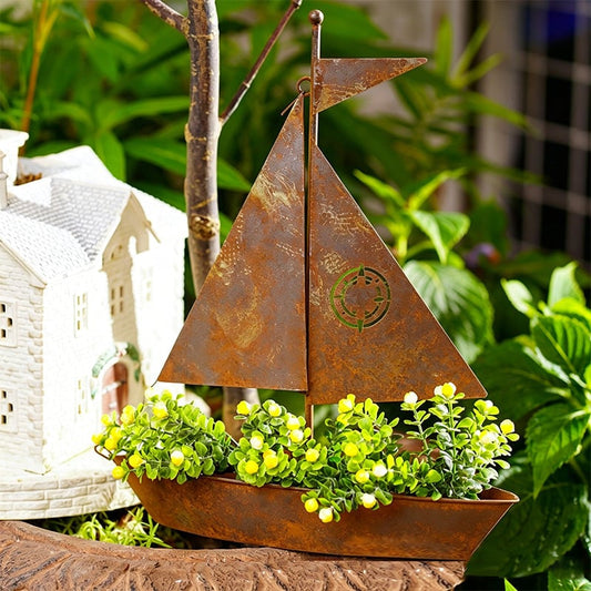 3D Rustic Metal Sailboat Pot