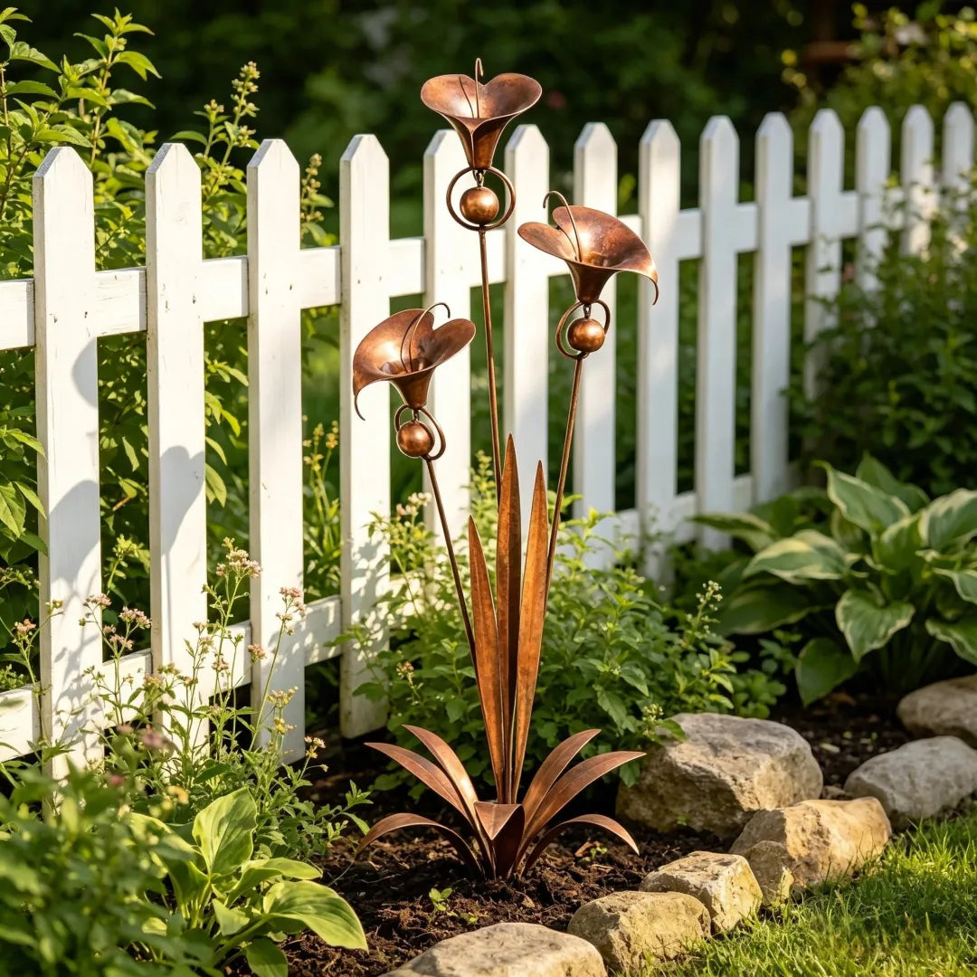 Copper Calla Lily Garden Chime Set – Peaceful Outdoor Decor for Flower Lovers 🌿🔔