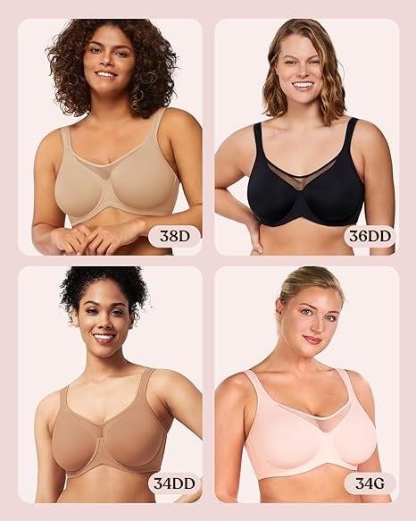 💐Women's Elegant Sheer Full Coverage Minimizer Bra ✨ Plus Size for Large Busts | No Digging, No Spillage & Ultra Comfy