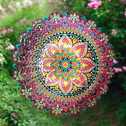 Dailyard Wind Spinner Mandala Jasmine, 12Inch Laser Cut Stainless Steel Wind Spinners, 3D Hanging Wind Sculptures for Yard and Garden Decoration Outdoor Decor Ornament, Mandala Gifts for Women Men