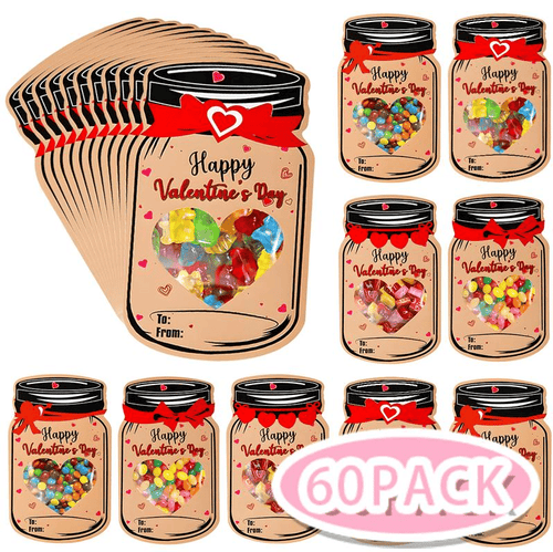 Valentines Day Cards for Kids - 60 Pack Mason Jar Valentine Gifts Cards(Candy Not Included)