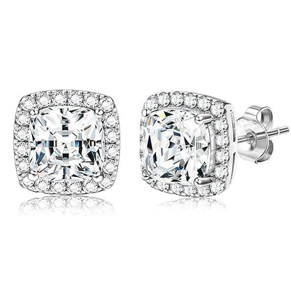 Halo Stud Earrings 2-Pack - Gold & Silver Round/Square Styles