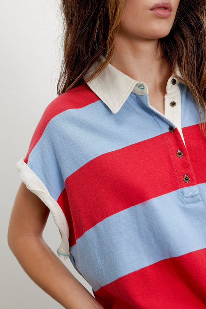 Women's Summer Striped Polo Shirt – Casual Loose Short Sleeve Top