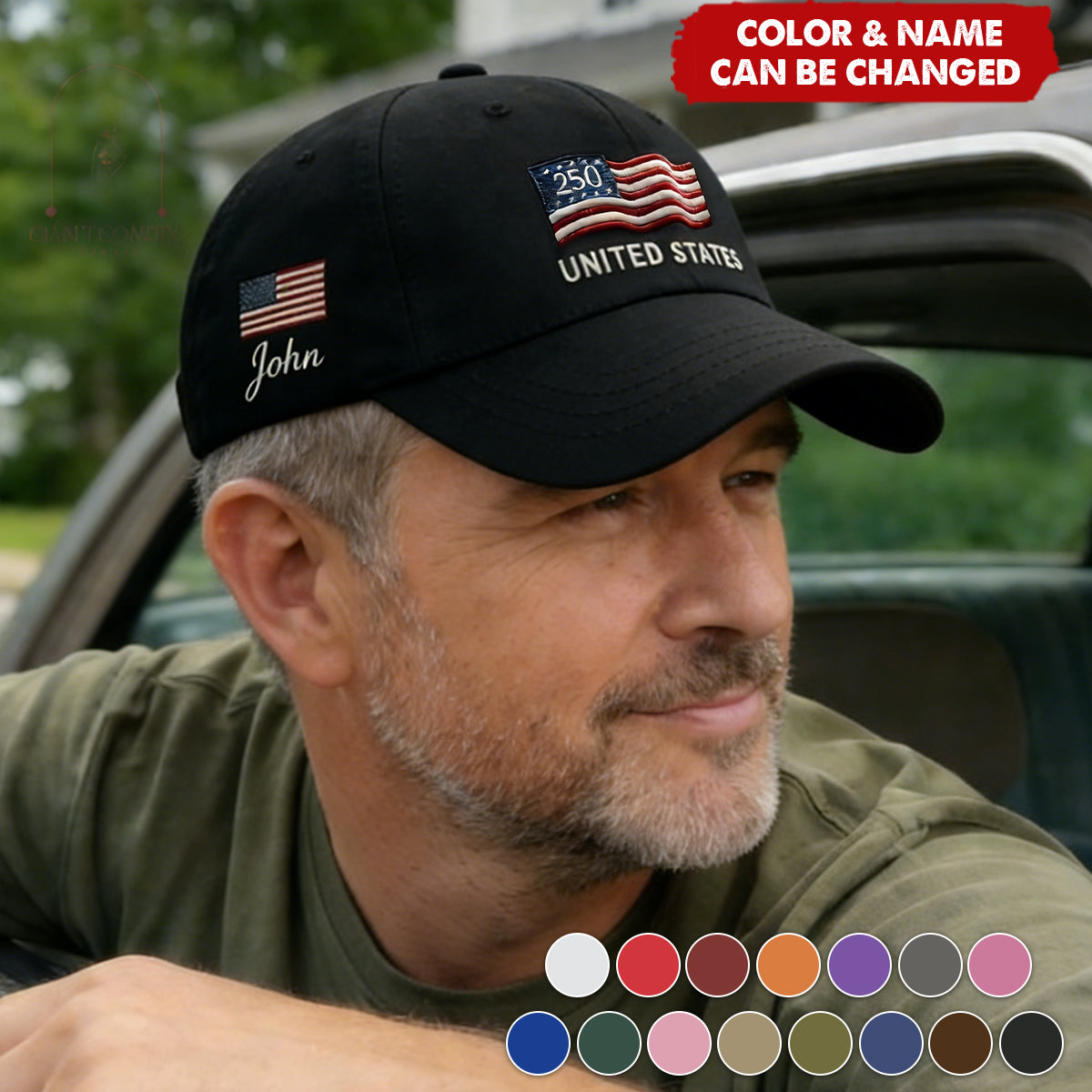 Custom Name United States 250th Anniversary Hat Printed USA Flag Patriotic Cap, Cotton Twill Adjustable Dad Hat for Men Women