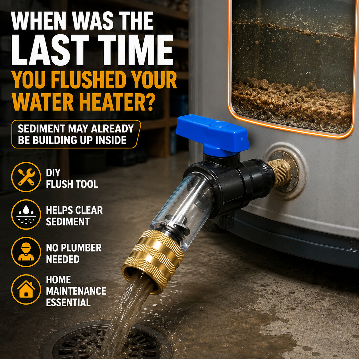 🚿 Water Heater Flush Tool – Remove Sediment Fast & Help Extend Tank Life Without a Plumber