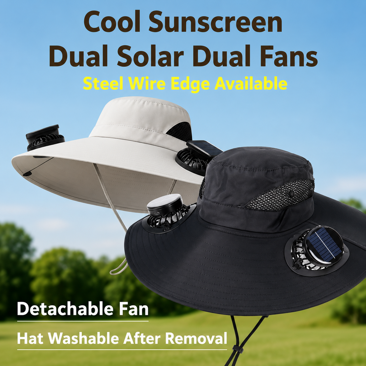 Solar Fan Hat – Hands-Free Cooling Wide Brim Sun Hat for Fishing, Gardening & Outdoor Work