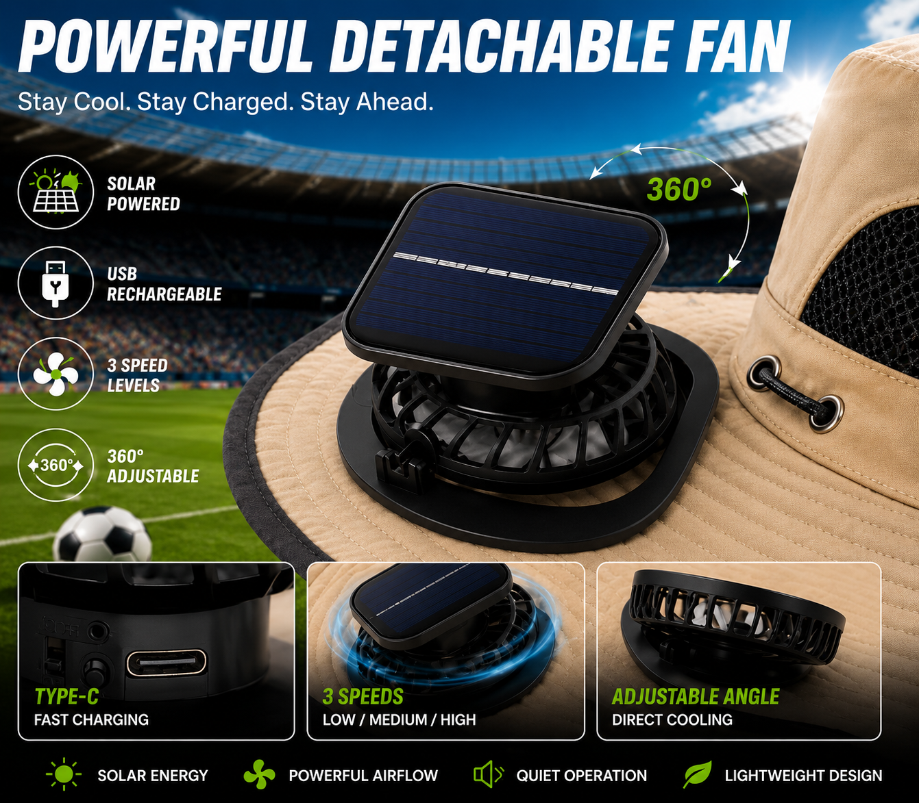 Solar Fan Hat – Hands-Free Cooling Wide Brim Sun Hat for Fishing, Gardening & Outdoor Work