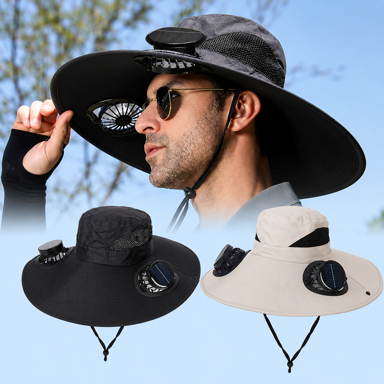Solar Fan Hat – Hands-Free Cooling Wide Brim Sun Hat for Fishing, Gardening & Outdoor Work