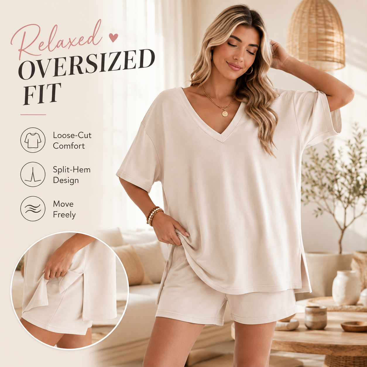 ☀️ V-Neck Two-Piece Oversized Loungewear Set