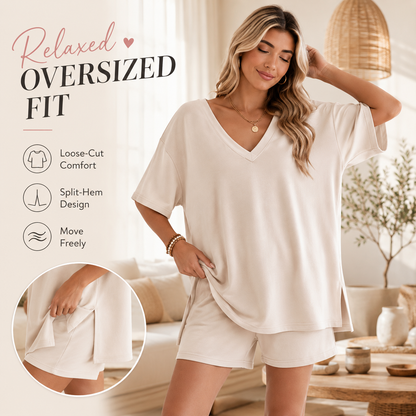 ☀️ V-Neck Two-Piece Oversized Loungewear Set