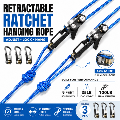 Retractable Ratchet Hanging Rope – Adjustable Locking Rope for Camping & Home Use.