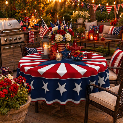 Patriotic Starburst Round Tablecloth