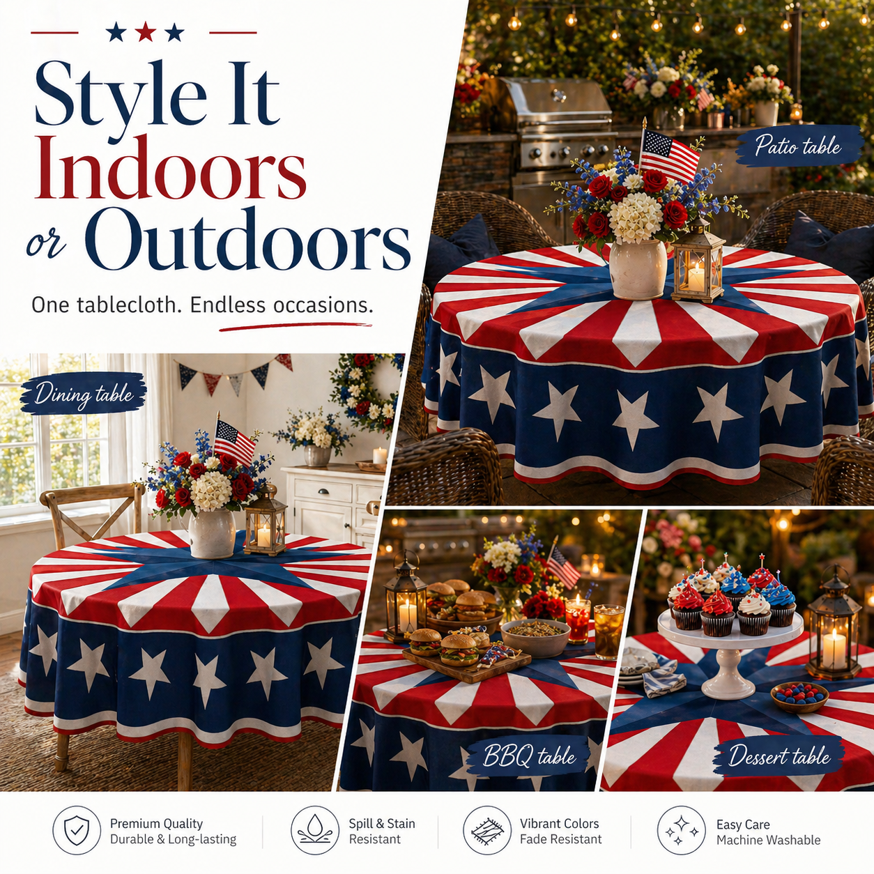 Patriotic Starburst Round Tablecloth