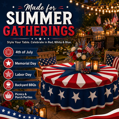 Patriotic Starburst Round Tablecloth
