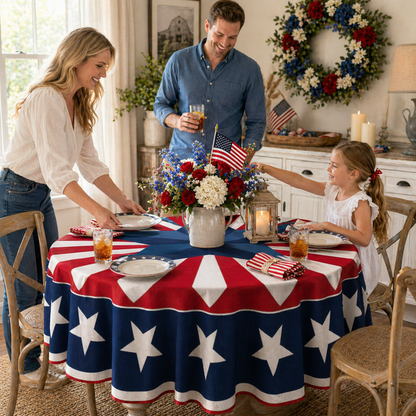 Patriotic Starburst Round Tablecloth