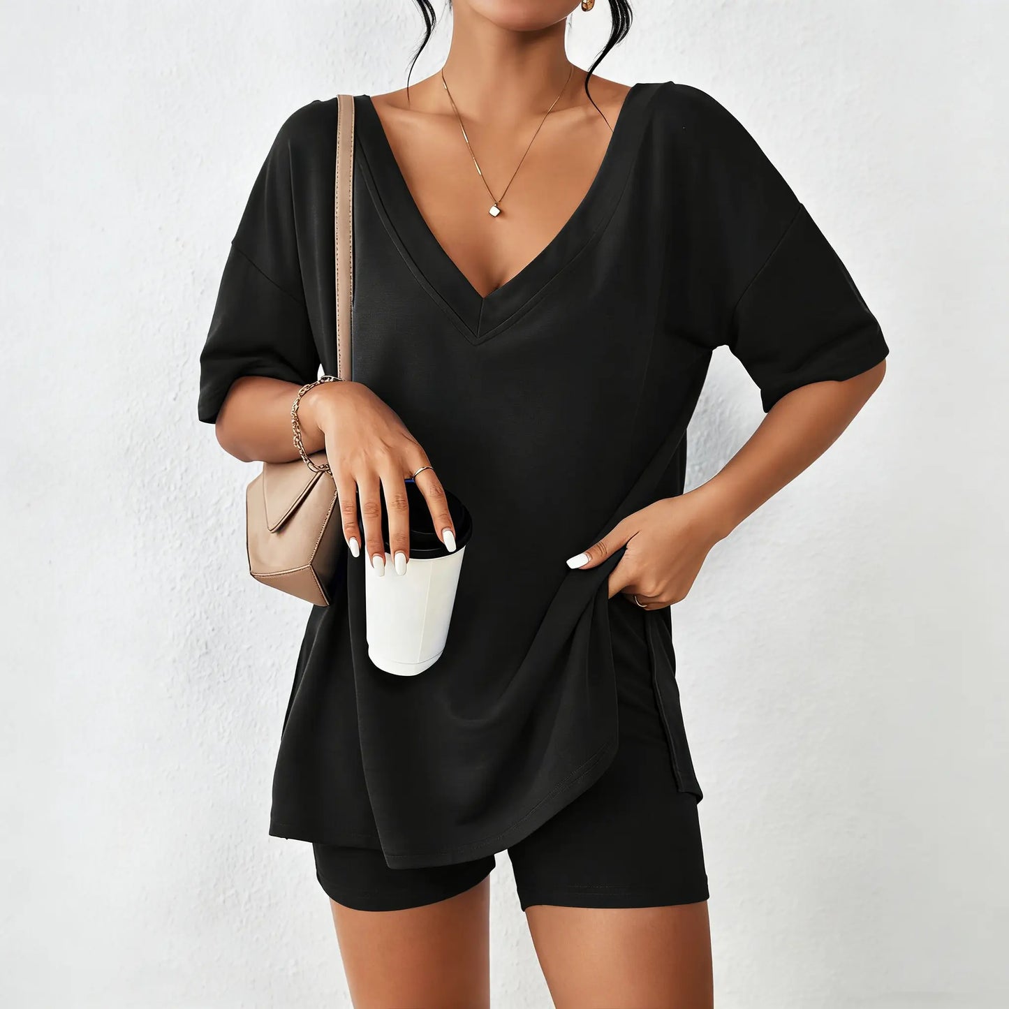 ☀️ V-Neck Two-Piece Oversized Loungewear Set