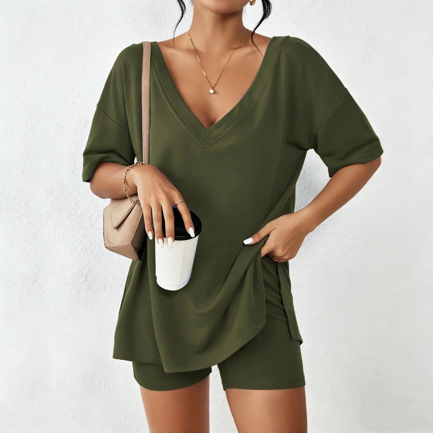 ☀️ V-Neck Two-Piece Oversized Loungewear Set
