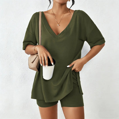☀️ V-Neck Two-Piece Oversized Loungewear Set