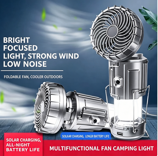 Portable Solar Camping Fan Light, Multi-Function LED Tent Lantern, Emergency Handheld Lamp