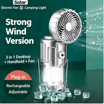 Portable Solar Camping Fan Light, Multi-Function LED Tent Lantern, Emergency Handheld Lamp