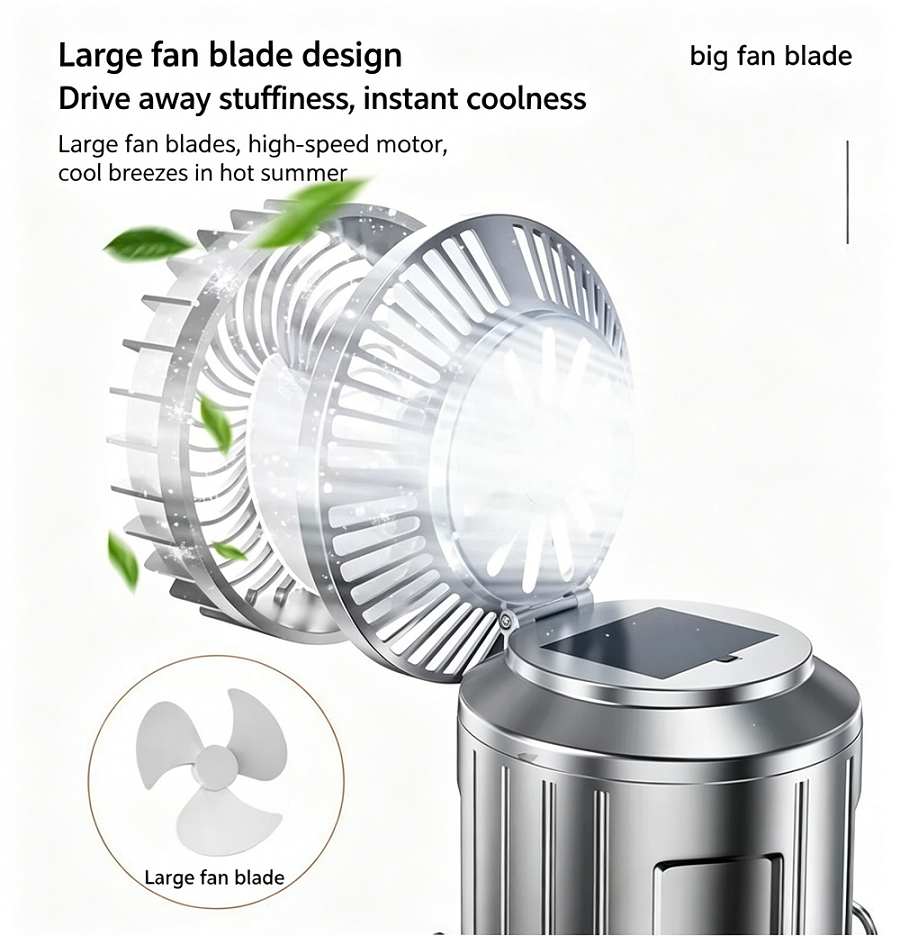 Portable Solar Camping Fan Light, Multi-Function LED Tent Lantern, Emergency Handheld Lamp