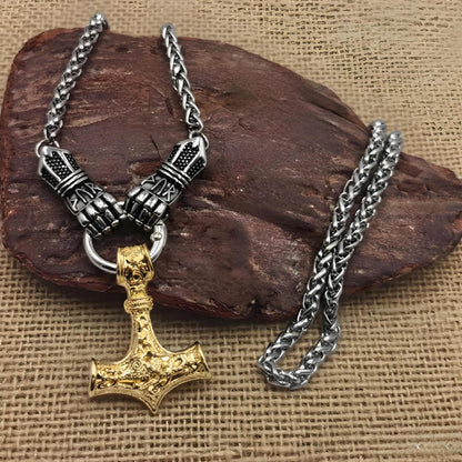 Dailyardpromax™ Viking Thor Hammer Pendant Necklace – Stainless Steel Byzantine Chain