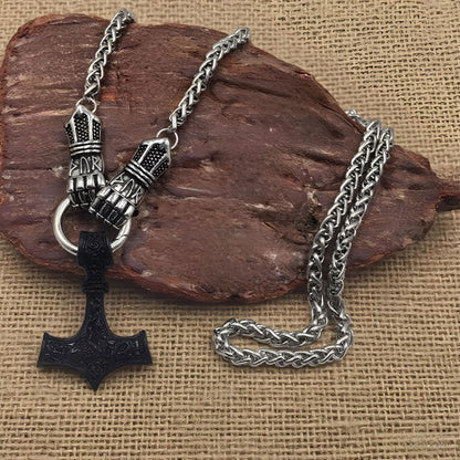 Dailyardpromax™ Viking Thor Hammer Pendant Necklace – Stainless Steel Byzantine Chain