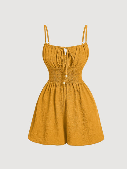 💥 Women's Crinkle Textured Playsuit – Smocked Waist, Bow-Tie Bodice, Hourglass Fit ✨