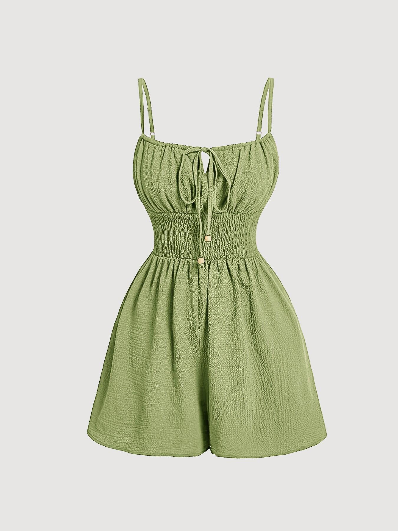 💥 Women's Crinkle Textured Playsuit – Smocked Waist, Bow-Tie Bodice, Hourglass Fit ✨