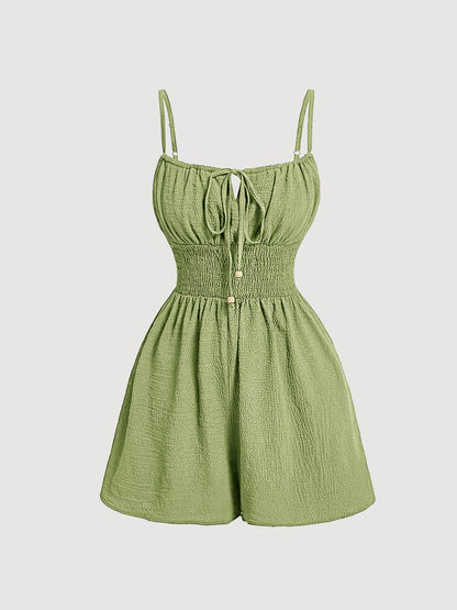 💥 Women's Crinkle Textured Playsuit – Smocked Waist, Bow-Tie Bodice, Hourglass Fit ✨