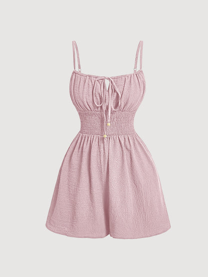 💥 Women's Crinkle Textured Playsuit – Smocked Waist, Bow-Tie Bodice, Hourglass Fit ✨