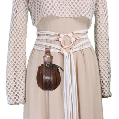 ❤️Medieval Viking Braided Leather Belt Set, with Ring Buckle & Tassel Decorations