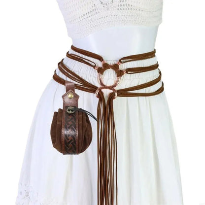 ❤️Medieval Viking Braided Leather Belt Set, with Ring Buckle & Tassel Decorations
