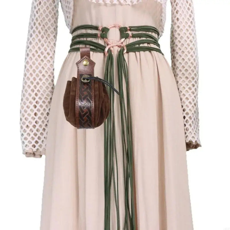 ❤️Medieval Viking Braided Leather Belt Set, with Ring Buckle & Tassel Decorations