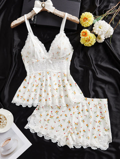 💃Womens Lingerie Set Pjs and Panty Set Camisole Set Modal Floral Fabric Lace sleep sets