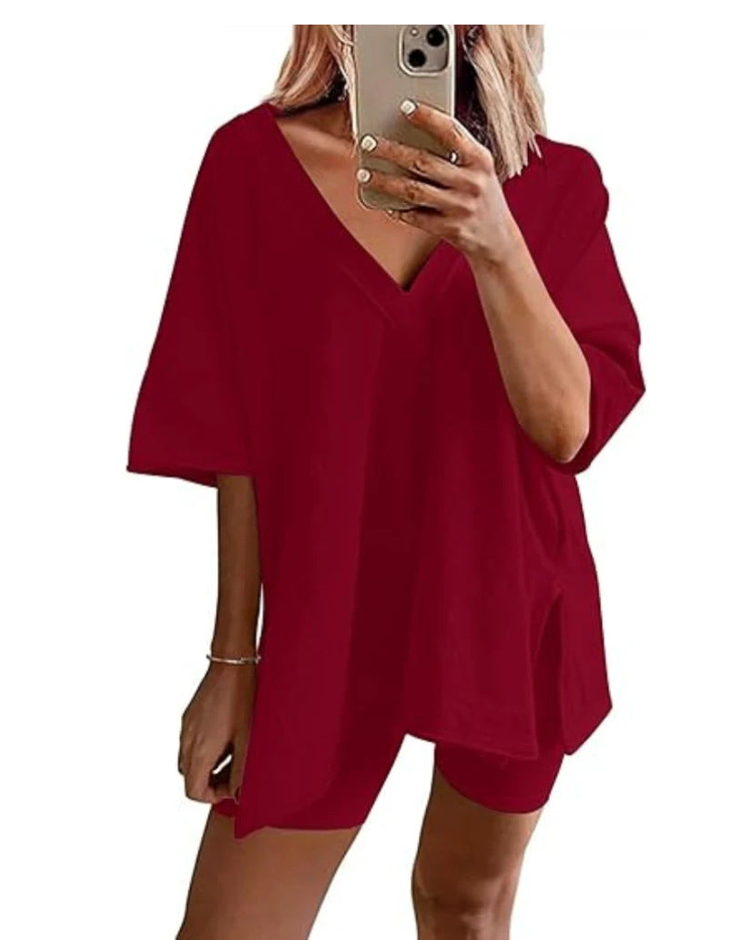 ☀️ V-Neck Two-Piece Oversized Loungewear Set