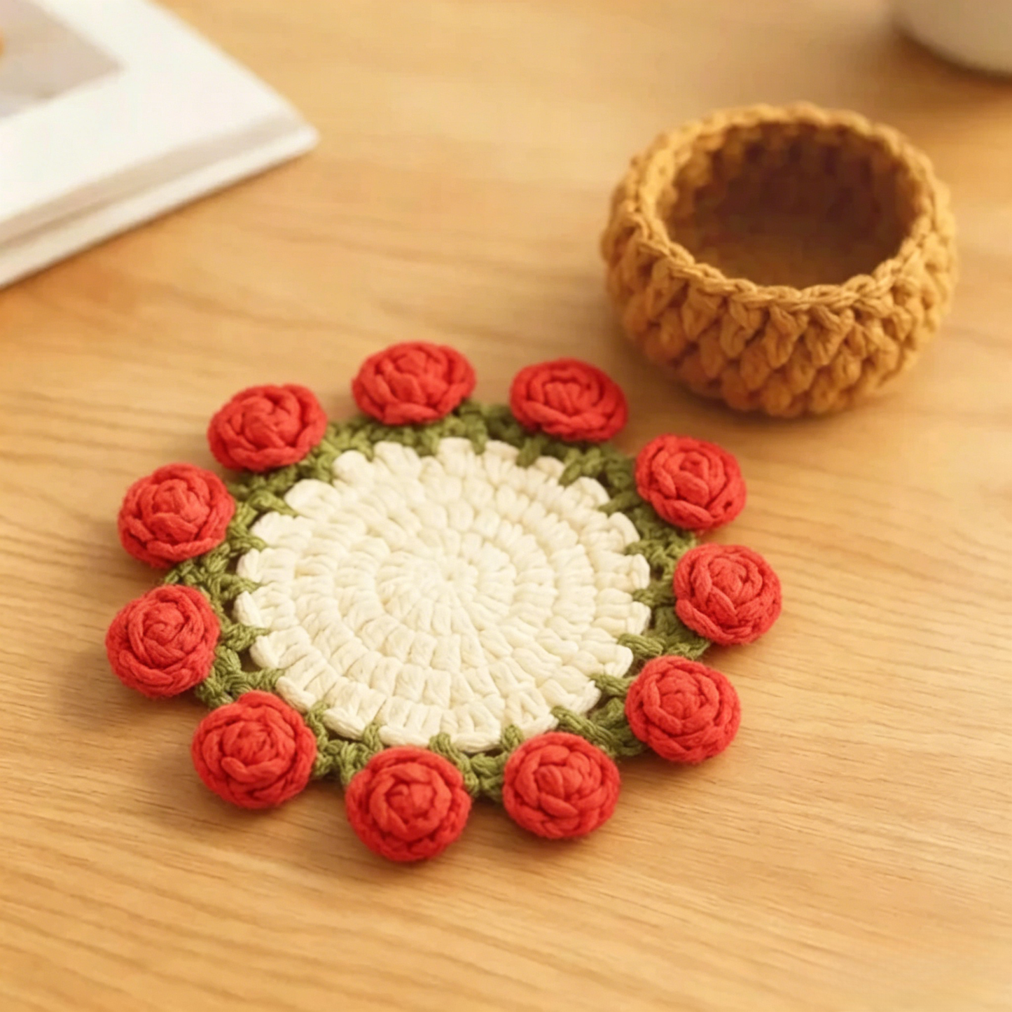 Handmade Crochet Flower Bouquet Coaster – Decorative Gift for Mom & Grandma
