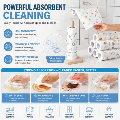 🧽 50Pcs Reusable Cleaning Lazy Rags Roll –  Washable Kitchen Towels & Multi-Purpose Wiping Cloths for Home Cleaning