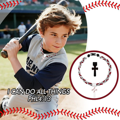 ✝️⚾Triple-Rope Tornado Baseball Necklace – Cross Charm Pendant with "I CAN DO ALL THINGS PHL4:13"