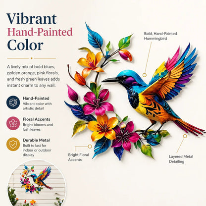 ✨Hummingbird Bloom Floral Metal Wall Art