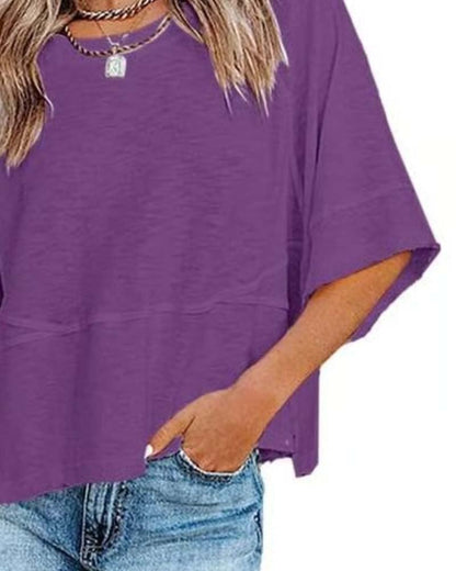 Panel Solid Color Flared Sleeve T-Shirt