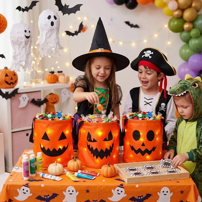 👻 Glow-in-the-Dark Halloween LED Candy Basket  Bags🎃5 Pack Pumpkin Trick or Treat Bags with Glow Lights for Kids, Parties & Halloween Decorations