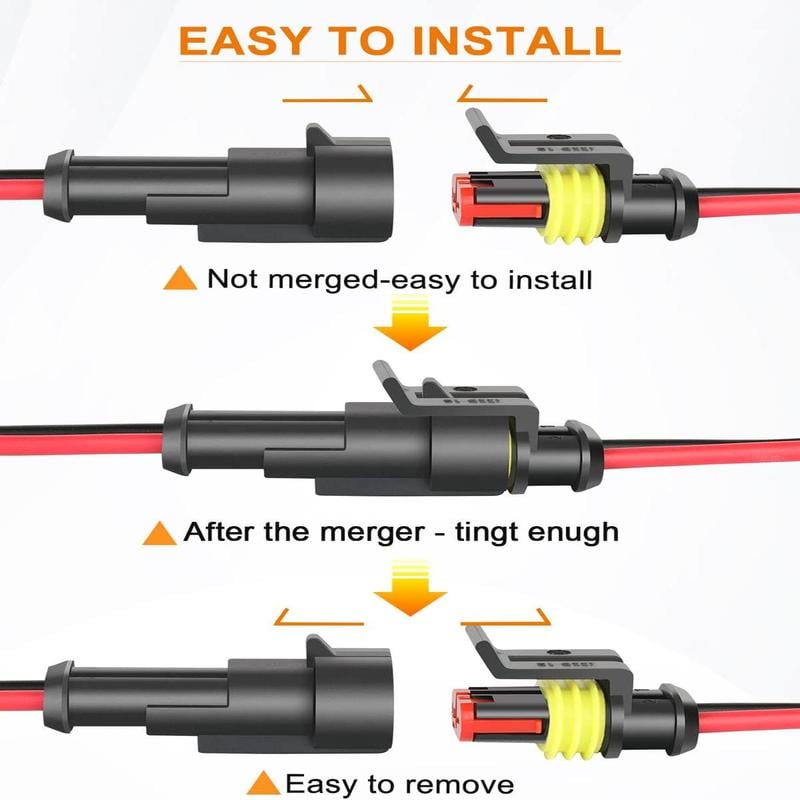⚒️18 AWG Waterproof Male/Female Electrical Connectors—Suitable for truck, motorcycle, marine, and other wire connections.