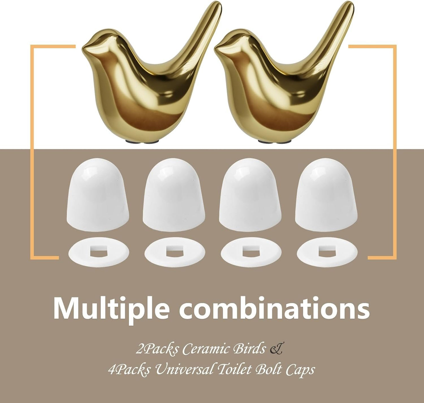 2Packs Ceramic Gold Birds Toilet Bolt Caps & 4Packs Universal Toilet Bolt Covers
