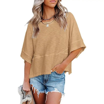 ☀️ Women's Summer Casual Crewneck Batwing Top – Loose Fit, Cute & Breezy 🌸