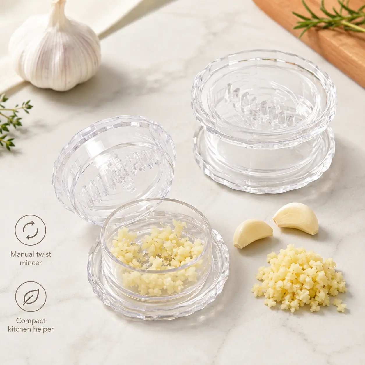 2PCS Clear Manual Garlic Twister and Ginger Mincer Tool