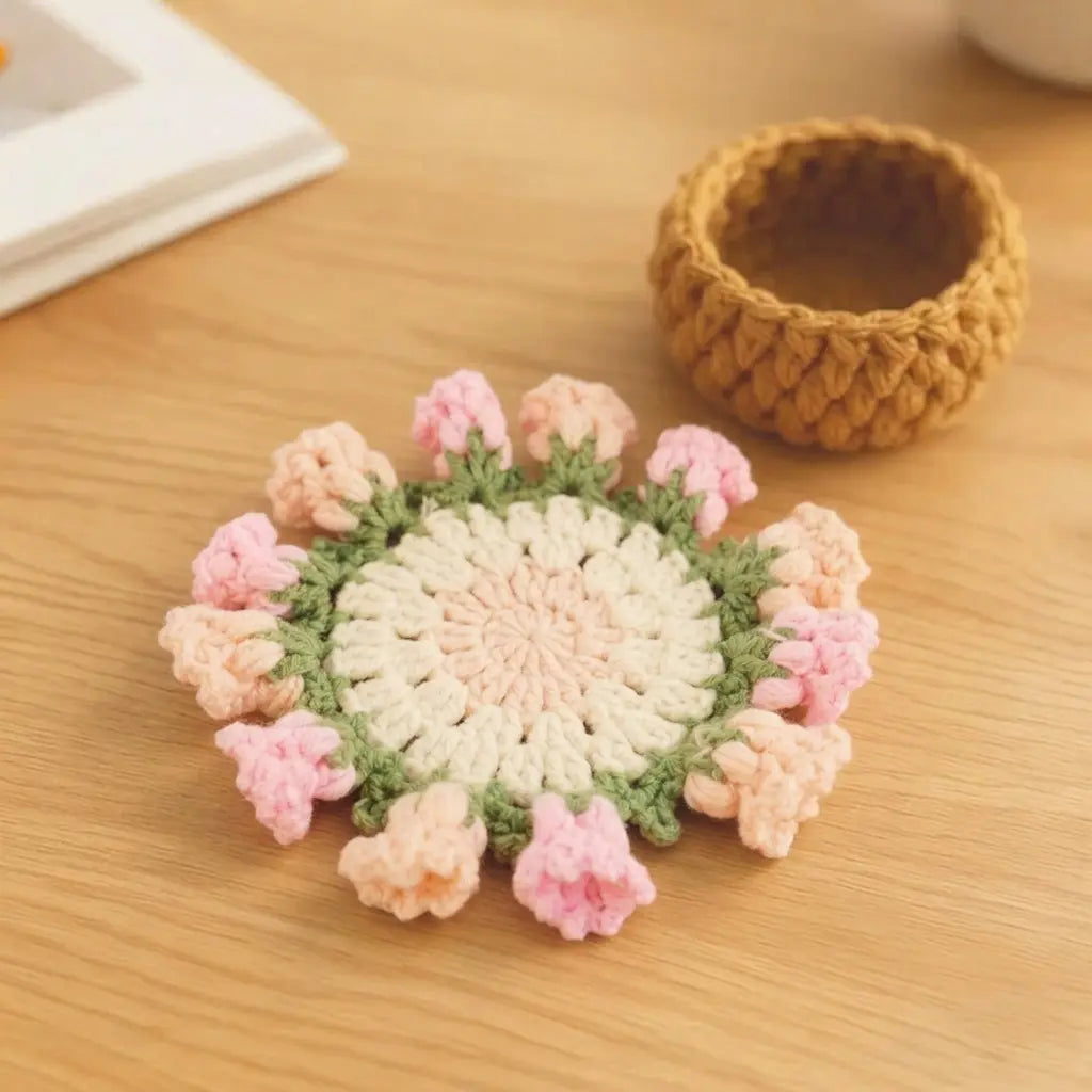 Handmade Crochet Flower Bouquet Coaster – Decorative Gift for Mom & Grandma